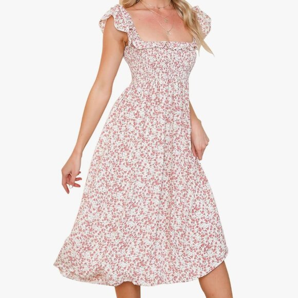 *WORN ONCE* EXLURA Square Neck Floral Midi Dress - Picture 1 of 5